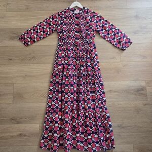 NEW Banjanan Geometric Maxi Dress Size Small Adustable Waist Blue Pink Red White